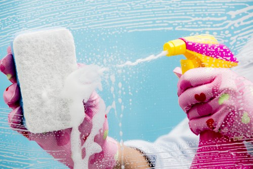 Safety-focused carpet cleaning setup in a home or office
